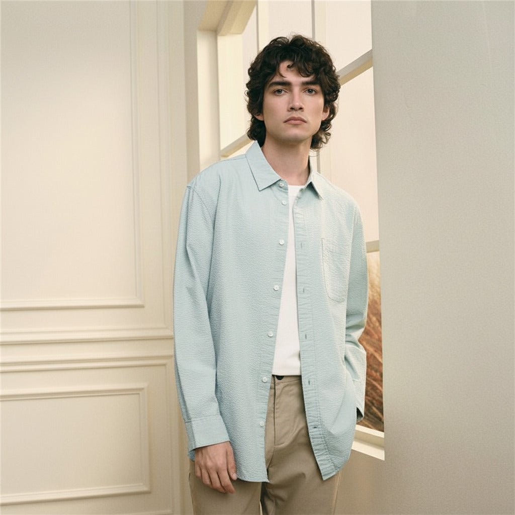 Men's Seersucker Relax Fit Shirt - Giordano Online