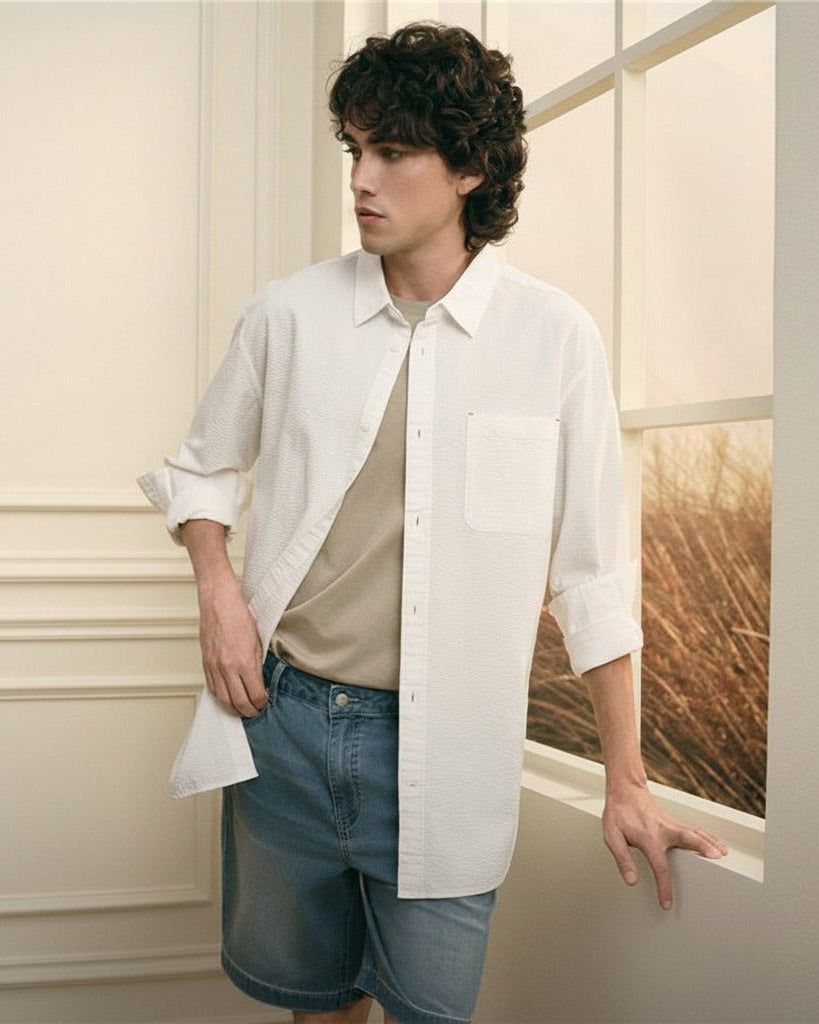 Men's Seersucker Relax Fit Shirt - Giordano Online