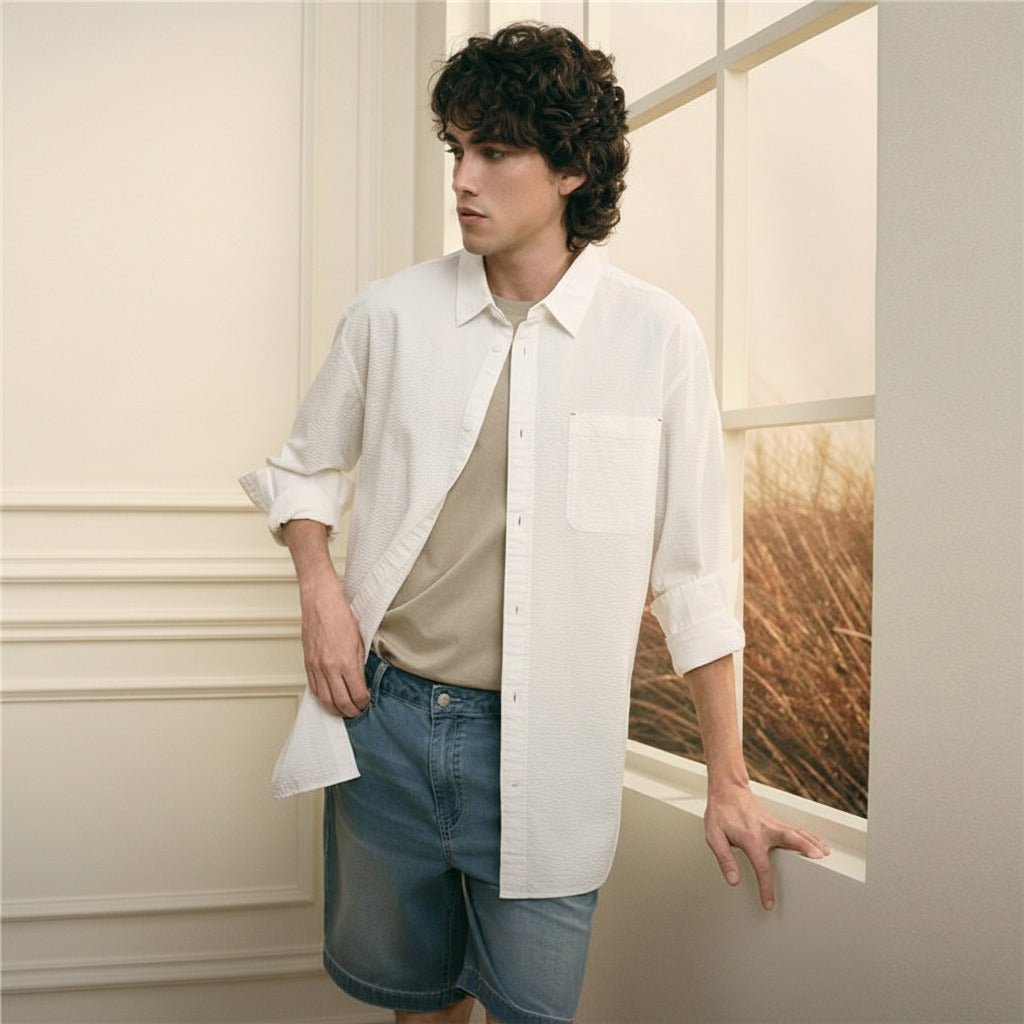 Men's Seersucker Relax Fit Shirt - Giordano Online