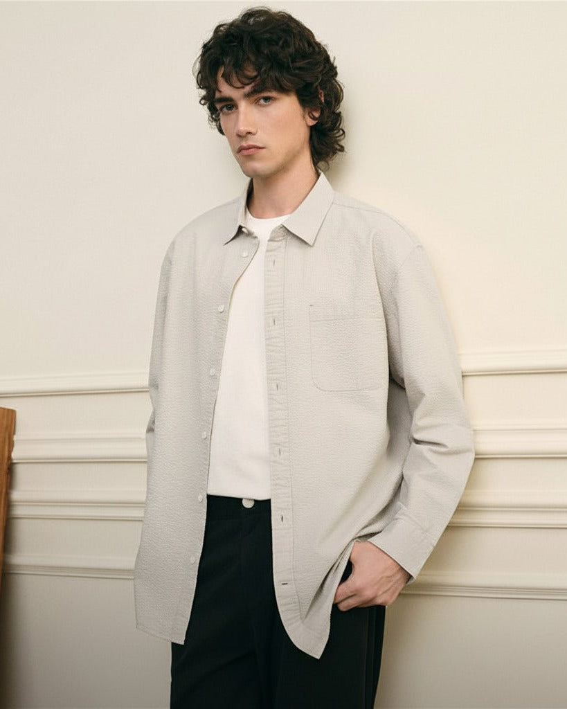 Men's Seersucker Relax Fit Shirt - Giordano Online