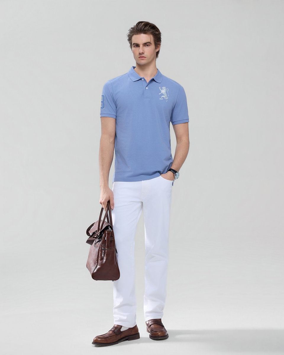 Men’s Slim Fit 3D Lion Embroidery Lycra Pique Polo - Giordano Online