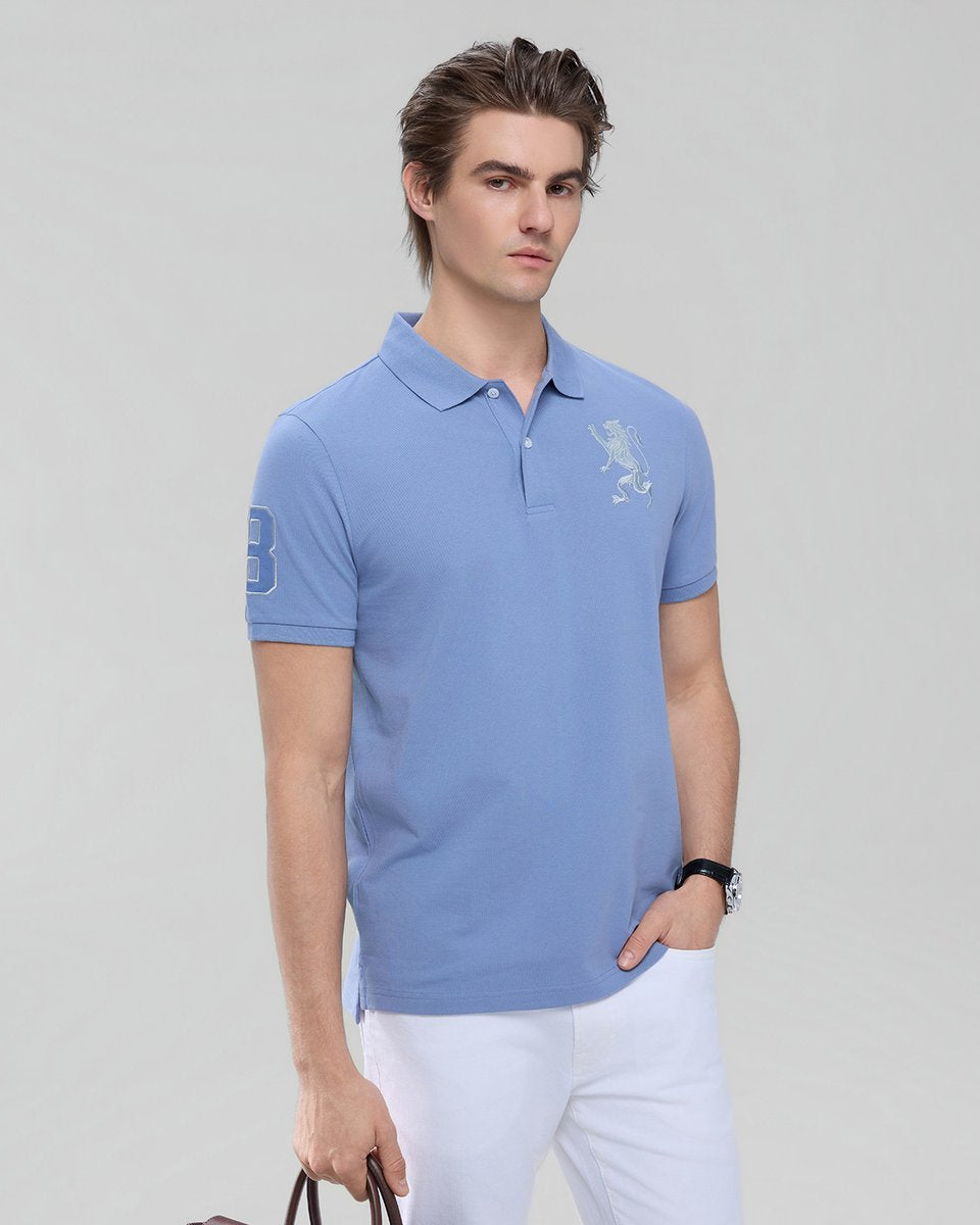 Men’s Slim Fit 3D Lion Embroidery Lycra Pique Polo - Giordano Online