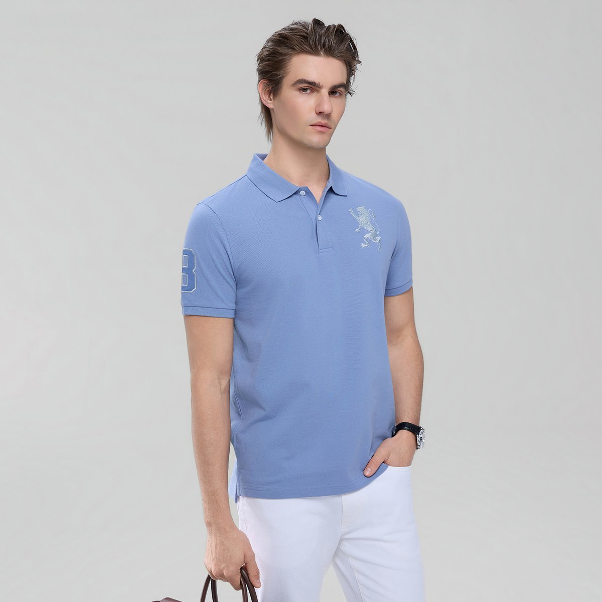 Men’s Slim Fit 3D Lion Embroidery Lycra Pique Polo - Giordano Online