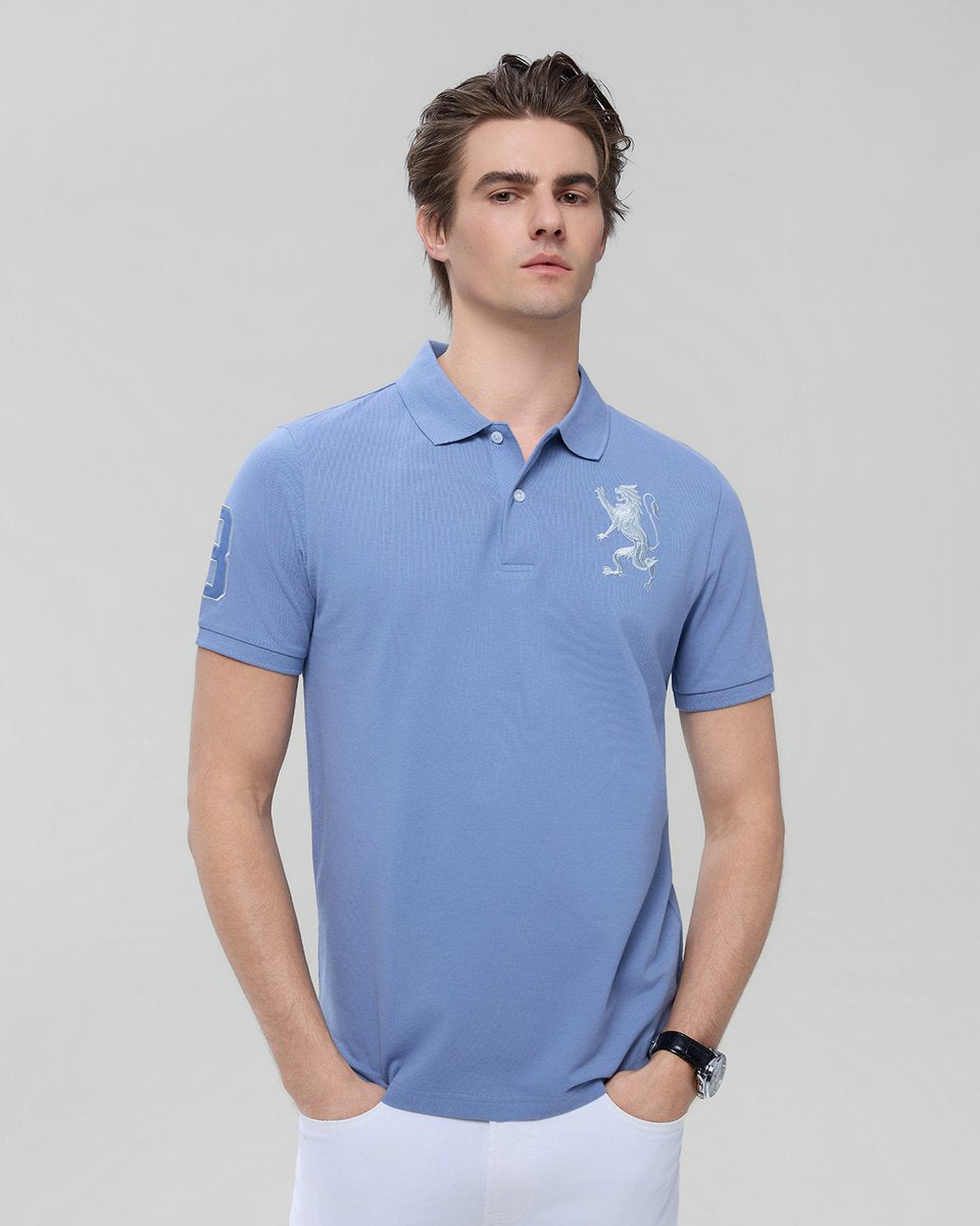 Men’s Slim Fit 3D Lion Embroidery Lycra Pique Polo - Giordano Online