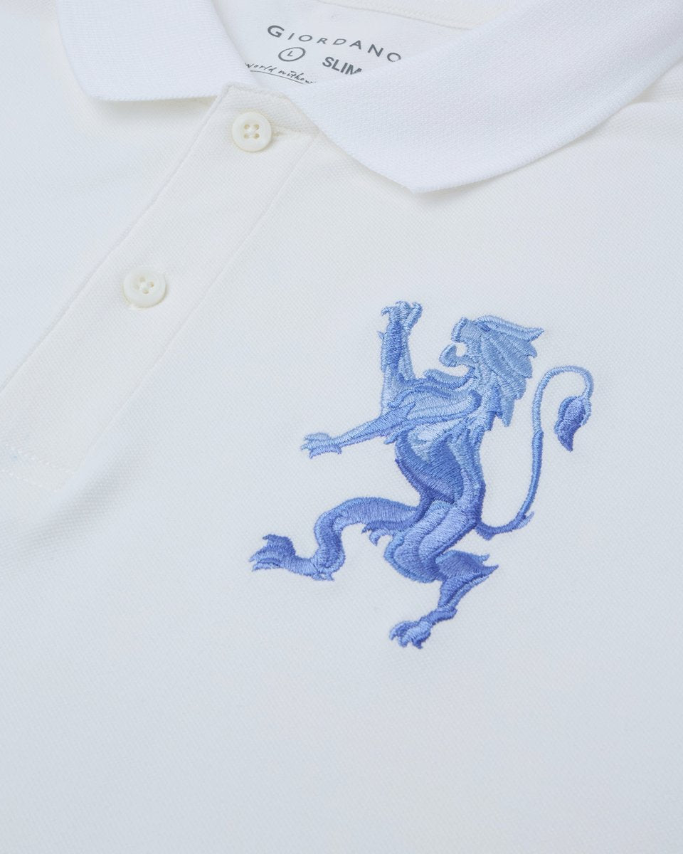 Men’s Slim Fit 3D Lion Embroidery Lycra Pique Polo - Giordano Online