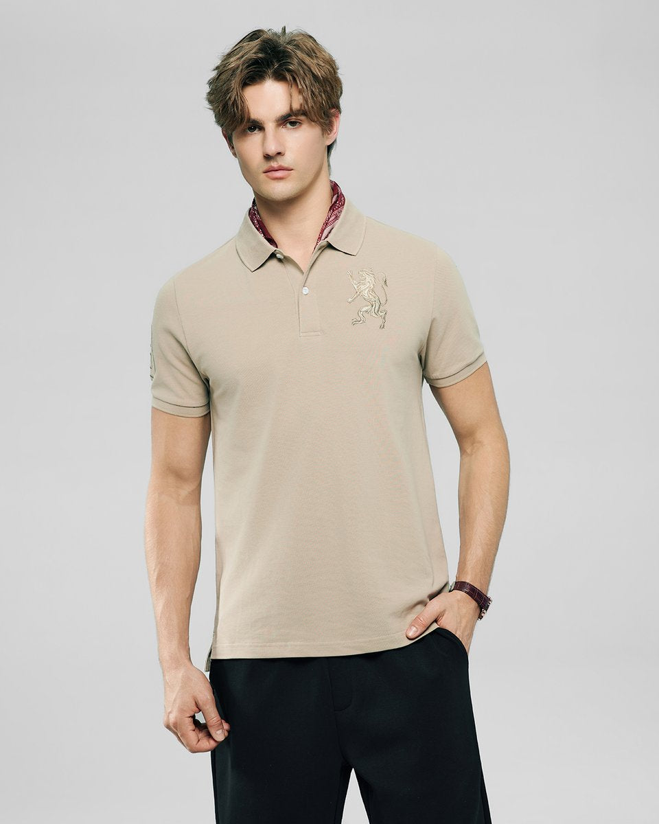Men’s Slim Fit 3D Lion Embroidery Lycra Pique Polo - Giordano Online