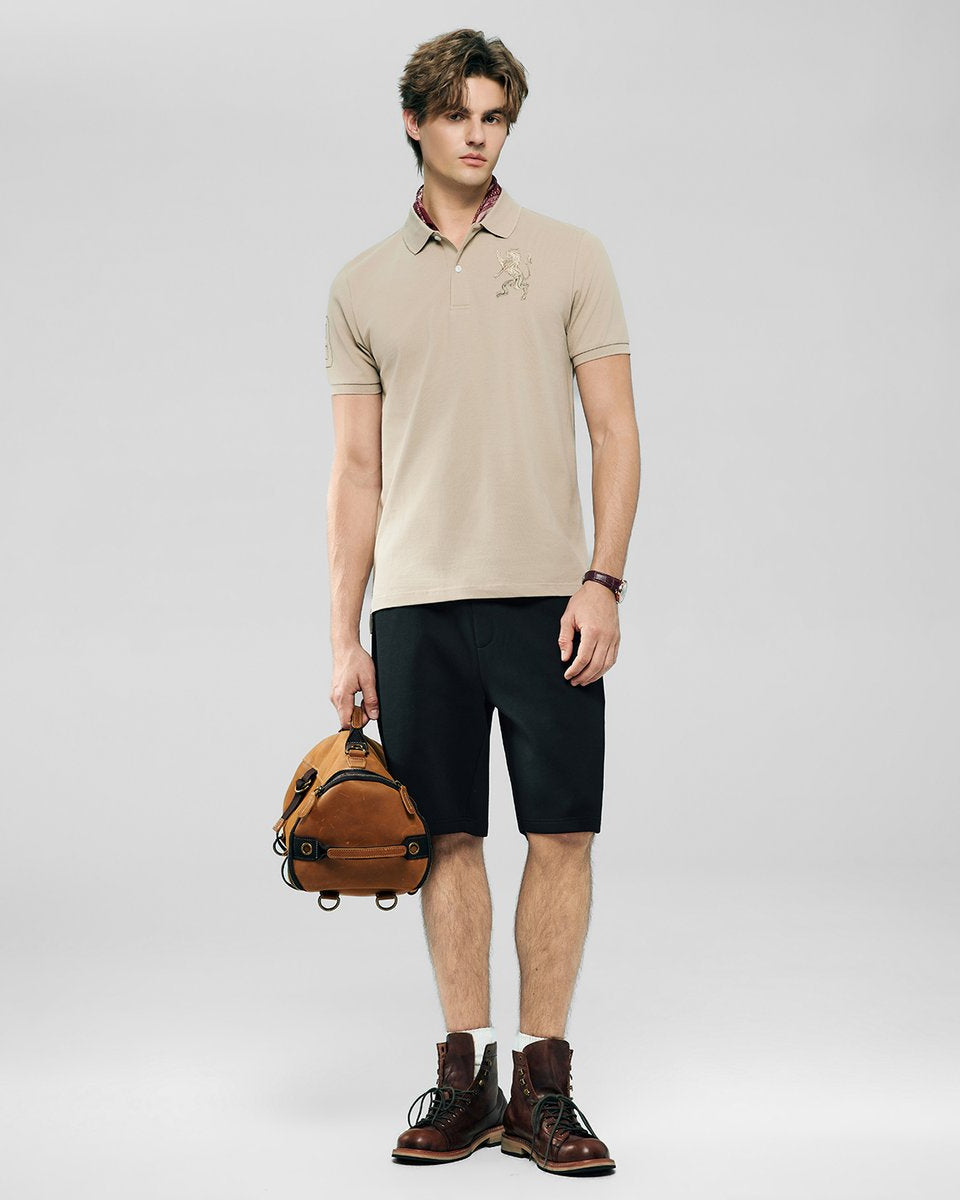 Men’s Slim Fit 3D Lion Embroidery Lycra Pique Polo - Giordano Online