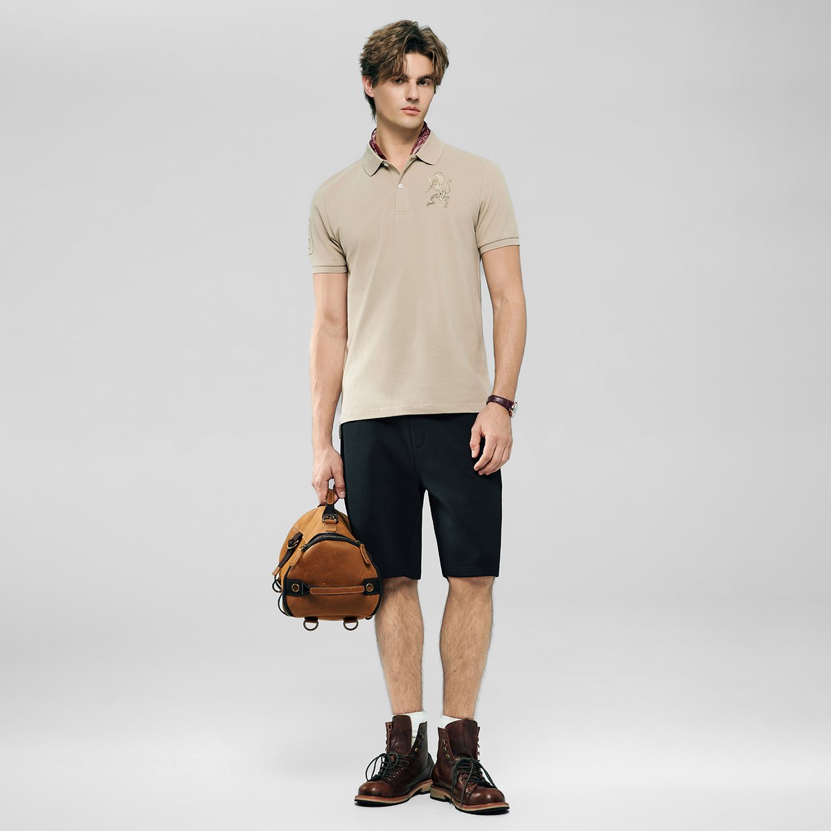 Men’s Slim Fit 3D Lion Embroidery Lycra Pique Polo - Giordano Online