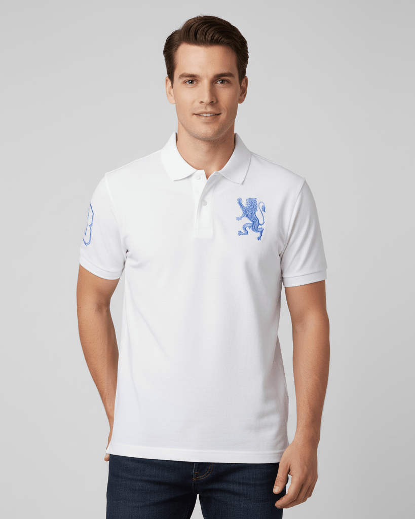 Men’s Slim Fit 3D Lion Embroidery Lycra Pique Polo - Giordano Online