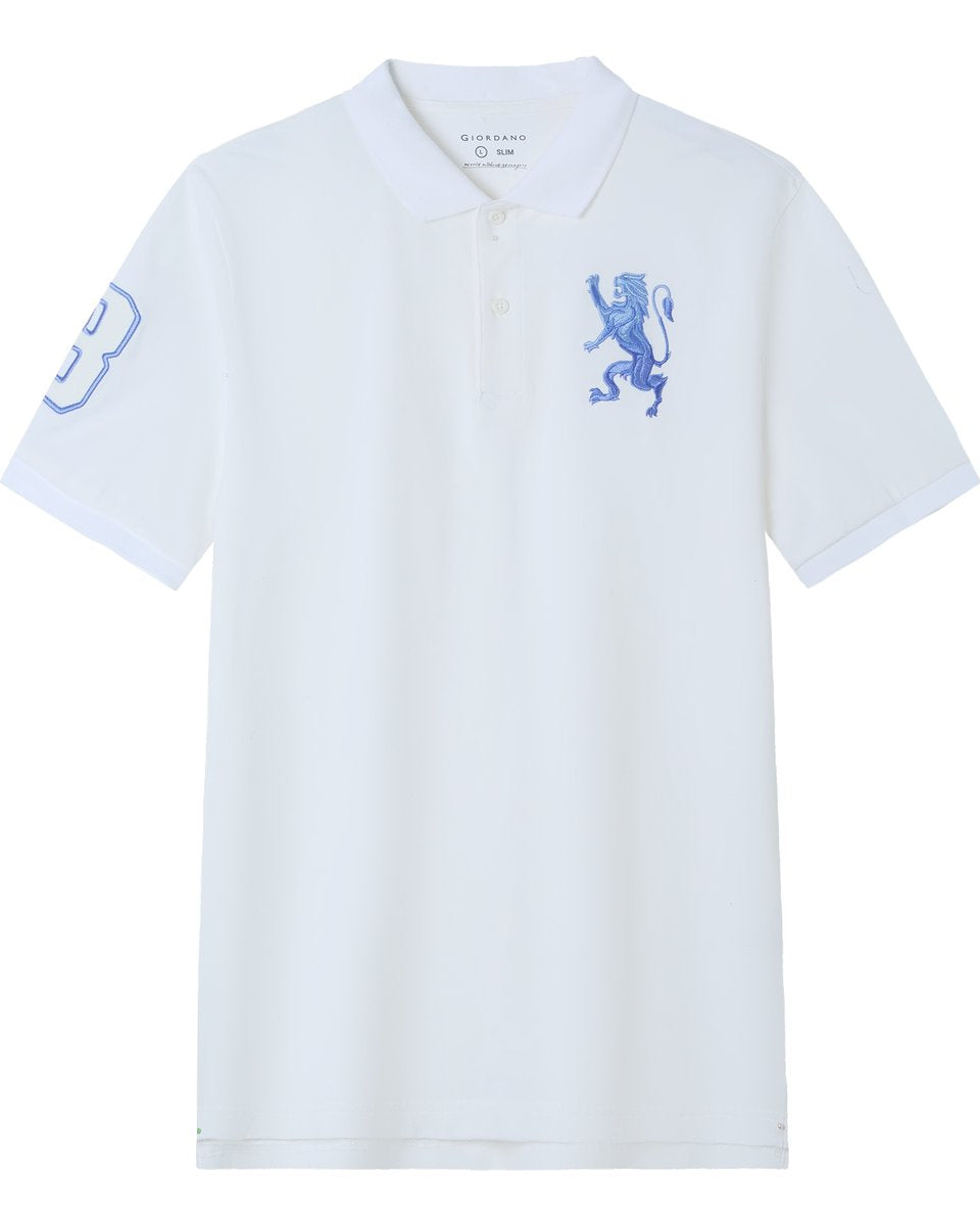 Men’s Slim Fit 3D Lion Embroidery Lycra Pique Polo - Giordano Online