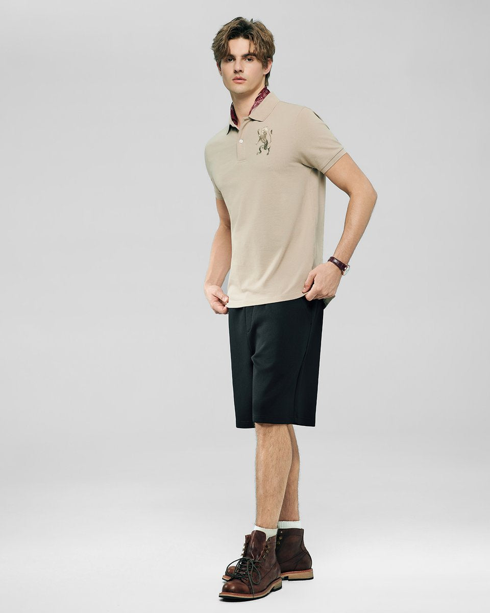 Men’s Slim Fit 3D Lion Embroidery Lycra Pique Polo - Giordano Online