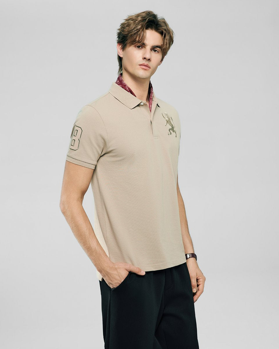 Men’s Slim Fit 3D Lion Embroidery Lycra Pique Polo - Giordano Online