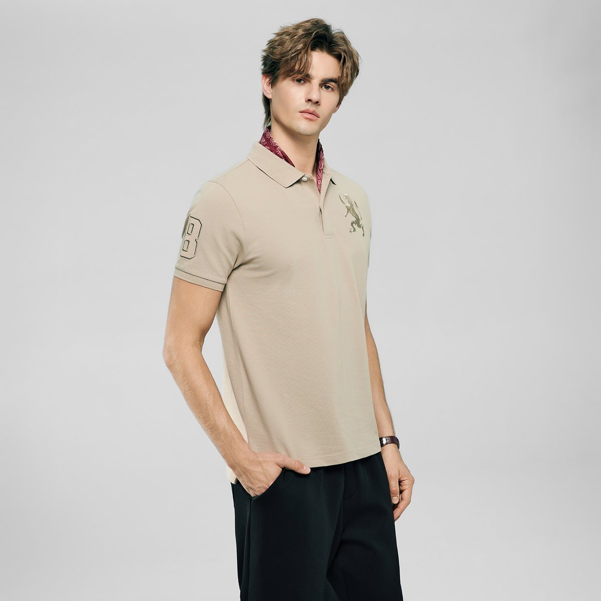 Men’s Slim Fit 3D Lion Embroidery Lycra Pique Polo - Giordano Online