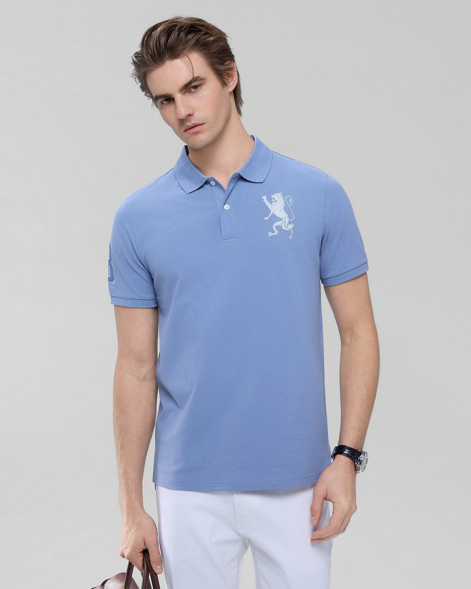 Men’s Slim Fit 3D Lion Embroidery Lycra Pique Polo - Giordano Online