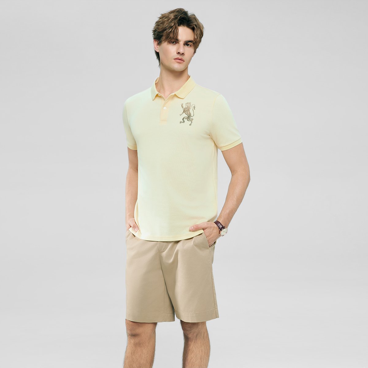 Men’s Slim Fit 3D Lion Embroidery Lycra Pique Polo - Giordano Online