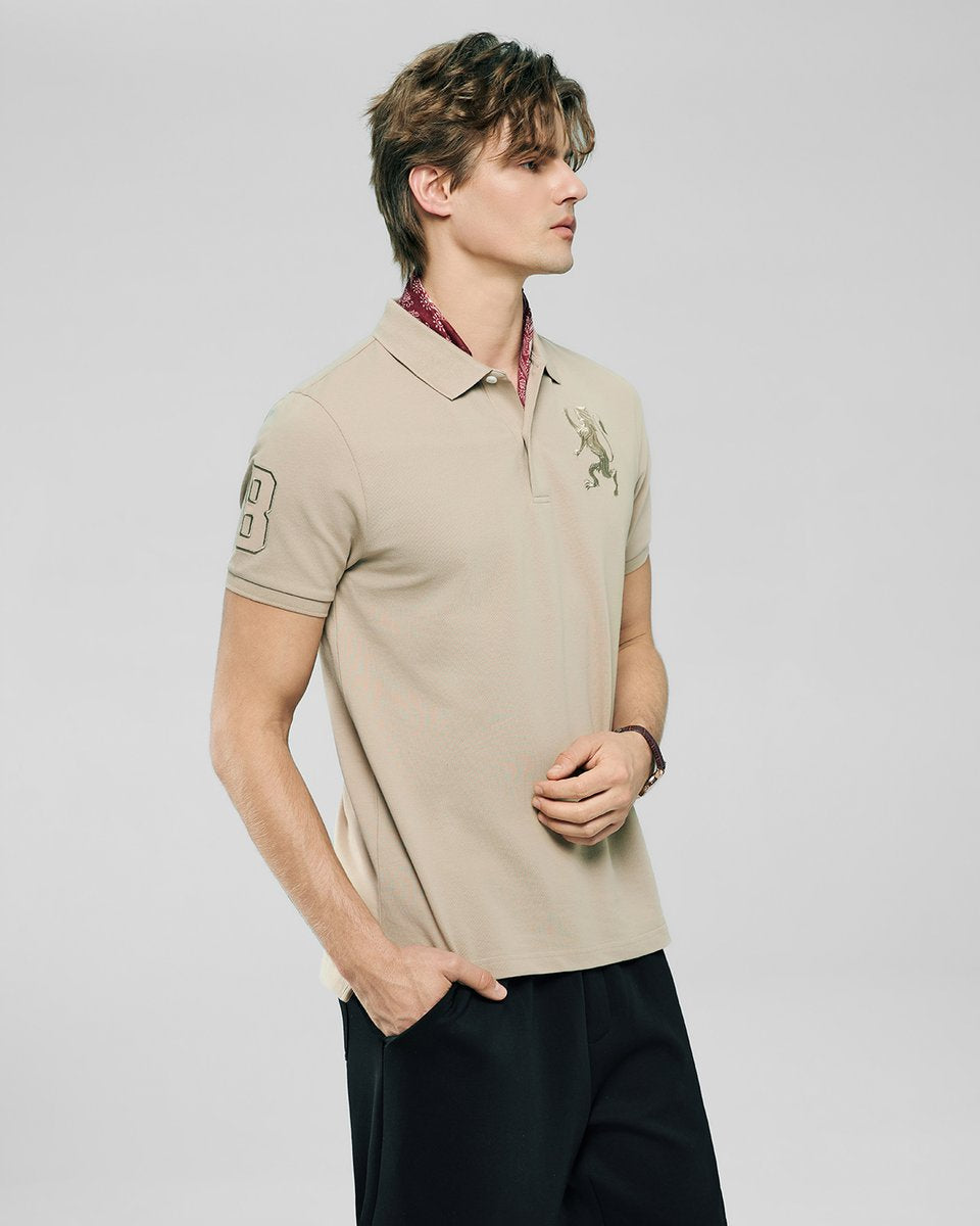 Men’s Slim Fit 3D Lion Embroidery Lycra Pique Polo - Giordano Online