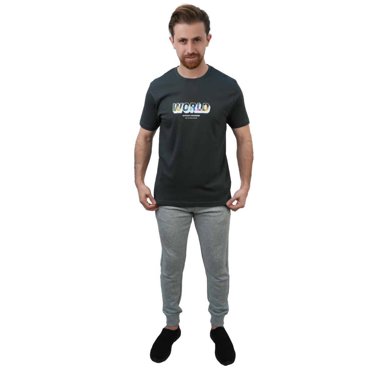 Men's Slim Fit Cotton Jersey Crew Neck Print Tee | WWS Graphic - Green - Giordano Online