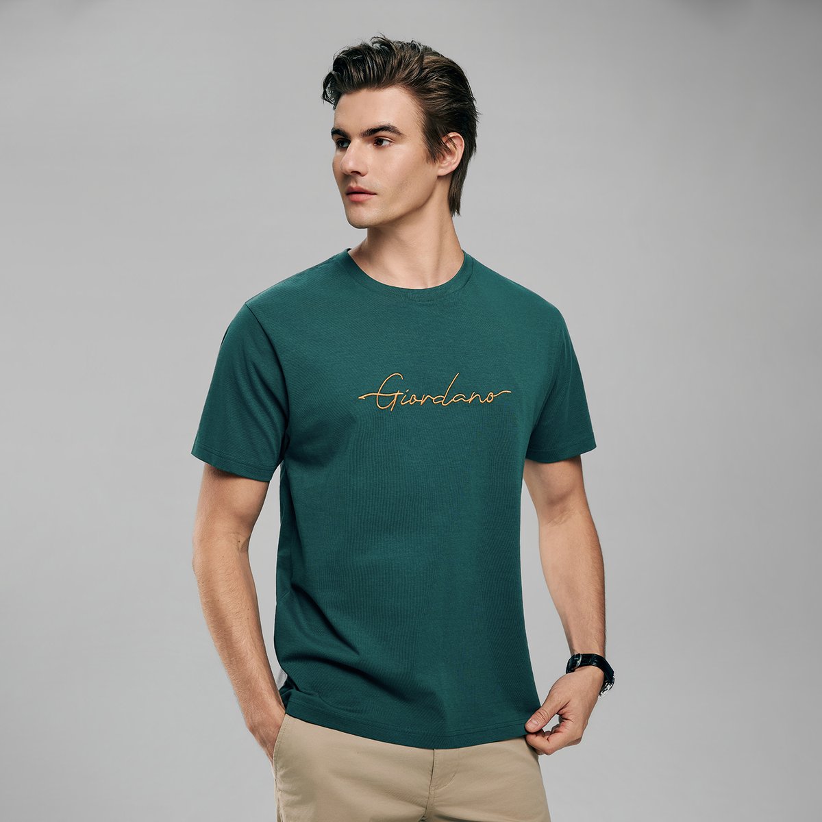 Men’s Slim Fit Cotton Signature Print Tee - Giordano Online