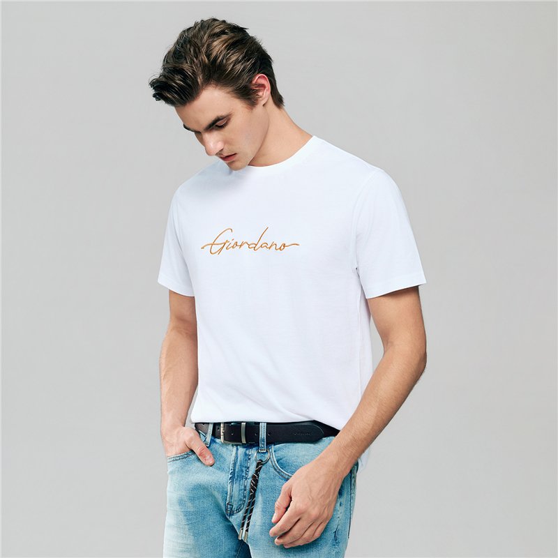 Men’s Slim Fit Cotton Signature Print Tee - Giordano Online