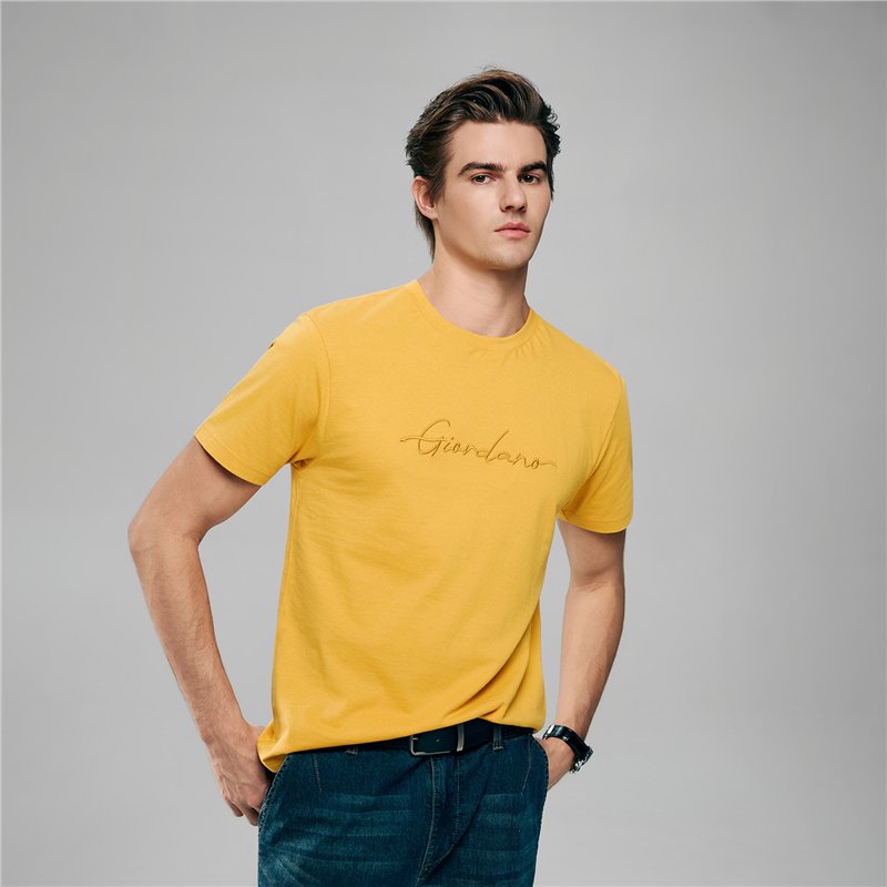 Men’s Slim Fit Cotton Signature Print Tee - Giordano Online