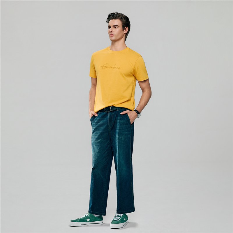 Men’s Slim Fit Cotton Signature Print Tee - Giordano Online