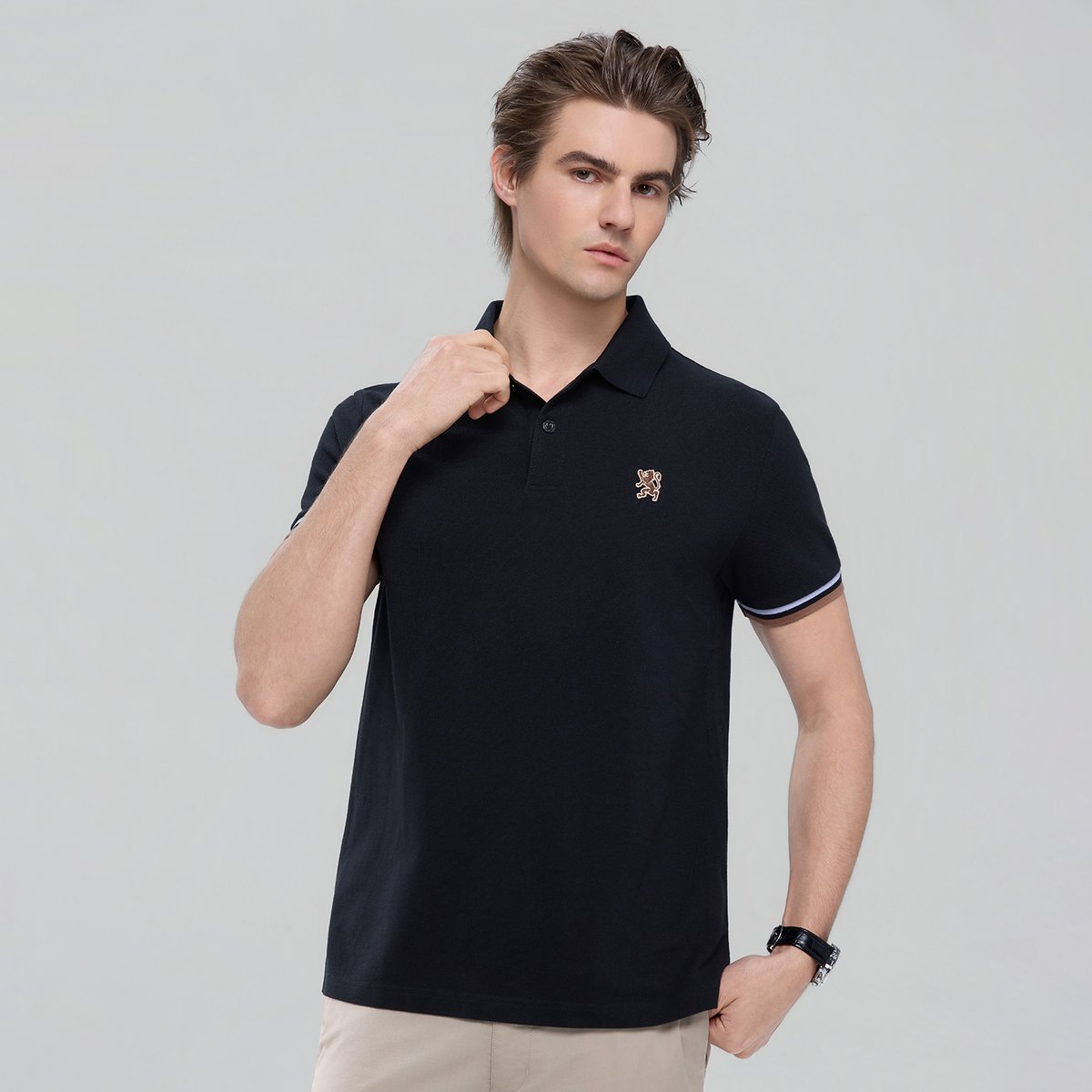 Men’s Slim Fit Embroidery Solid Polo - Giordano Online