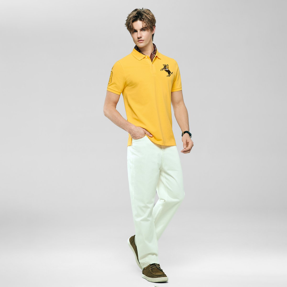 Men’s Slim Fit Napoleon Embroidery Lycra Pique Polo - Giordano Online