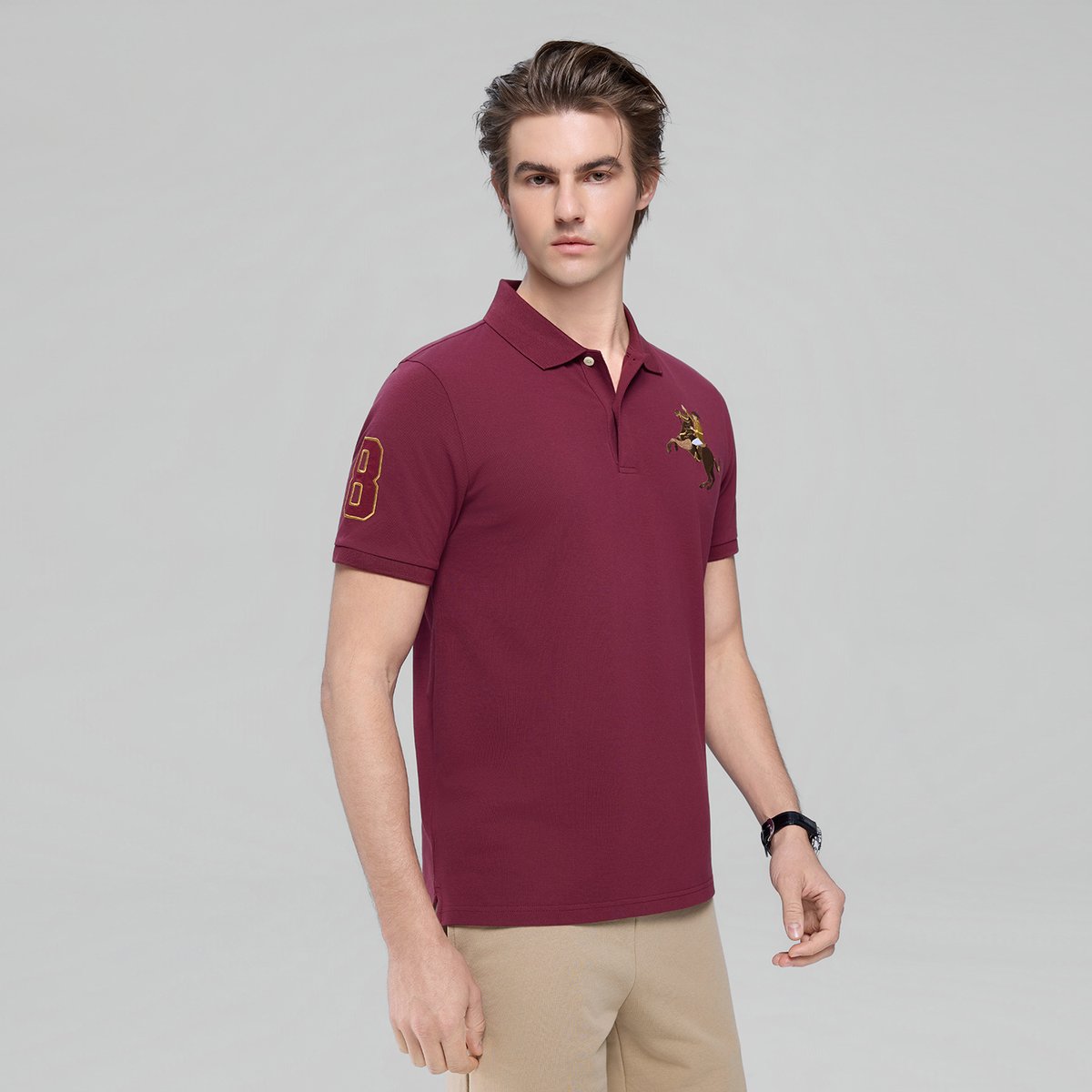 Men’s Slim Fit Napoleon Embroidery Lycra Pique Polo - Giordano Online