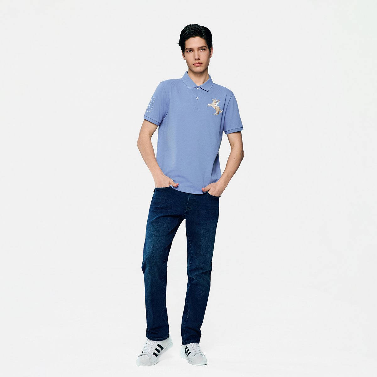 Men’s Slim Fit Napoleon Embroidery Lycra Pique Polo - Giordano Online