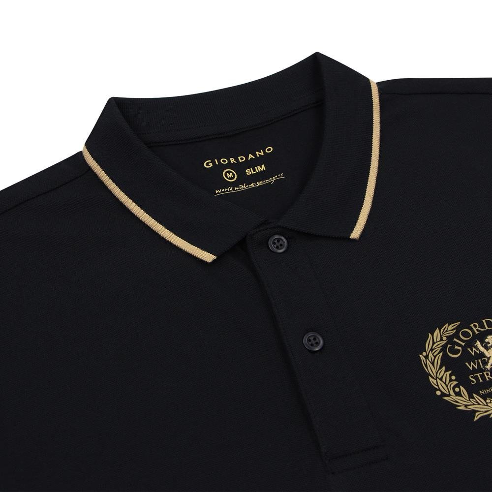 Men's Slim Fit Pique Polo Shirt - Black - Giordano Online