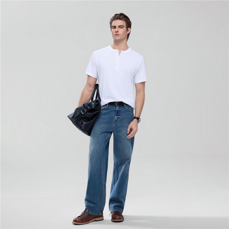 Men’s Slim Henley Short - Sleeve Button Front Tee - Giordano Online