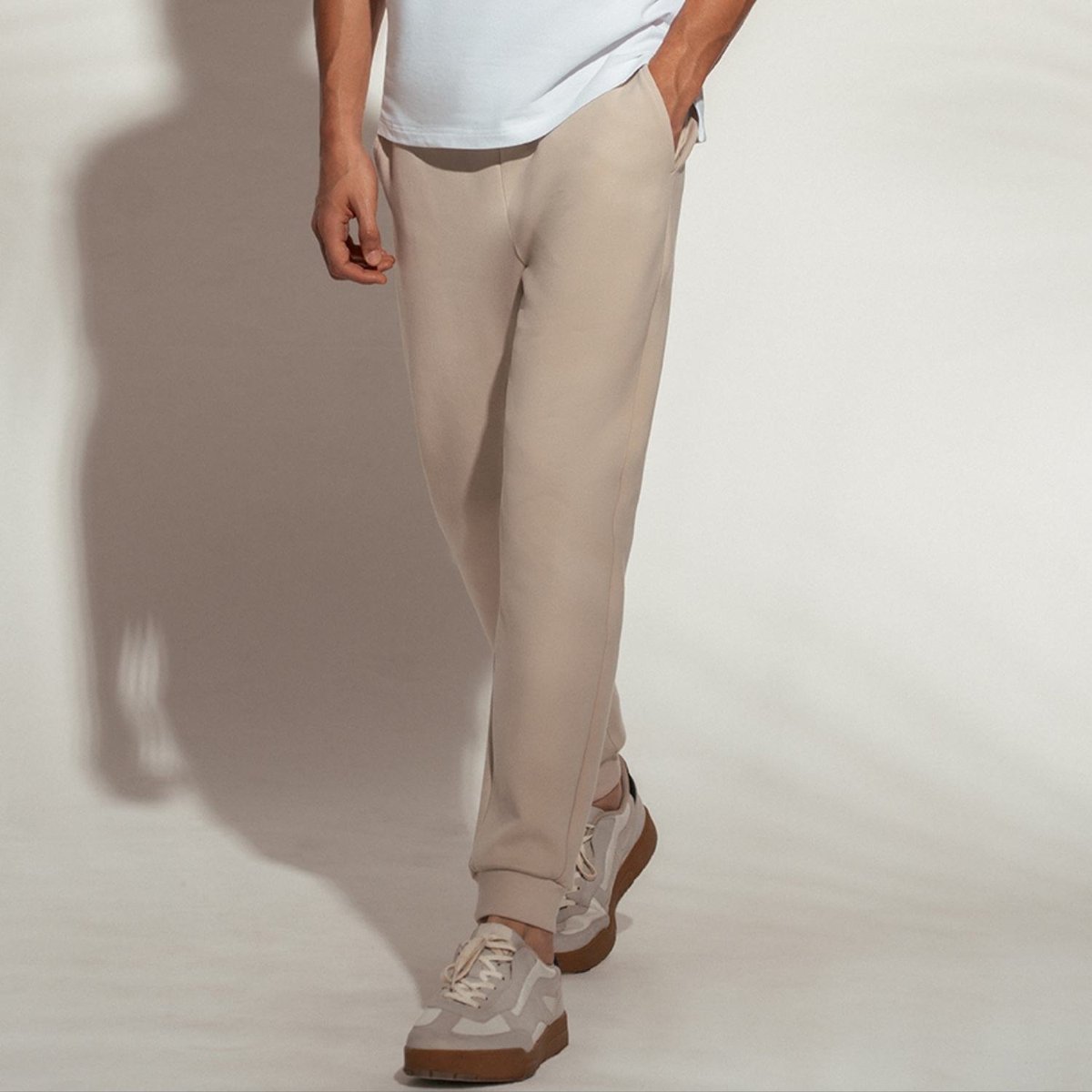 Men’s Slim Tapered Air Double Knit Joggers - Khaki - Giordano Online