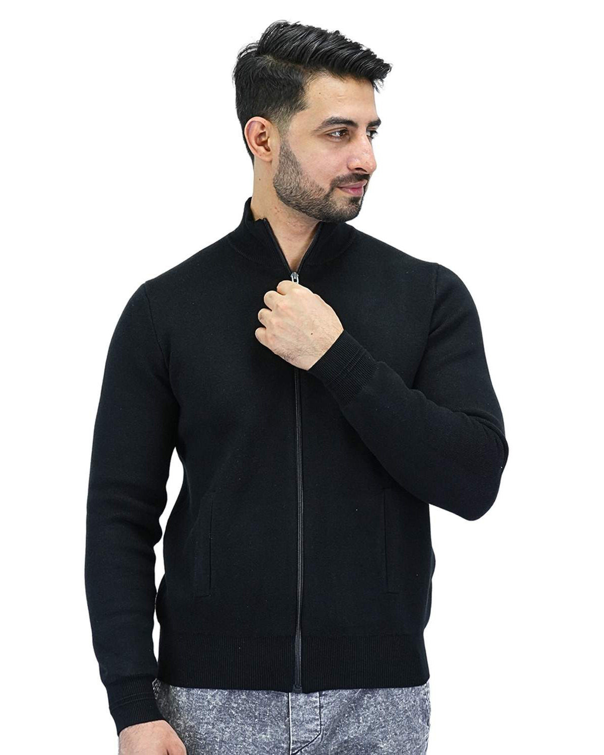 Men's Texture Stitch Mock Neck Long Sleeve Full Zipper Cardigan - Giordano Online