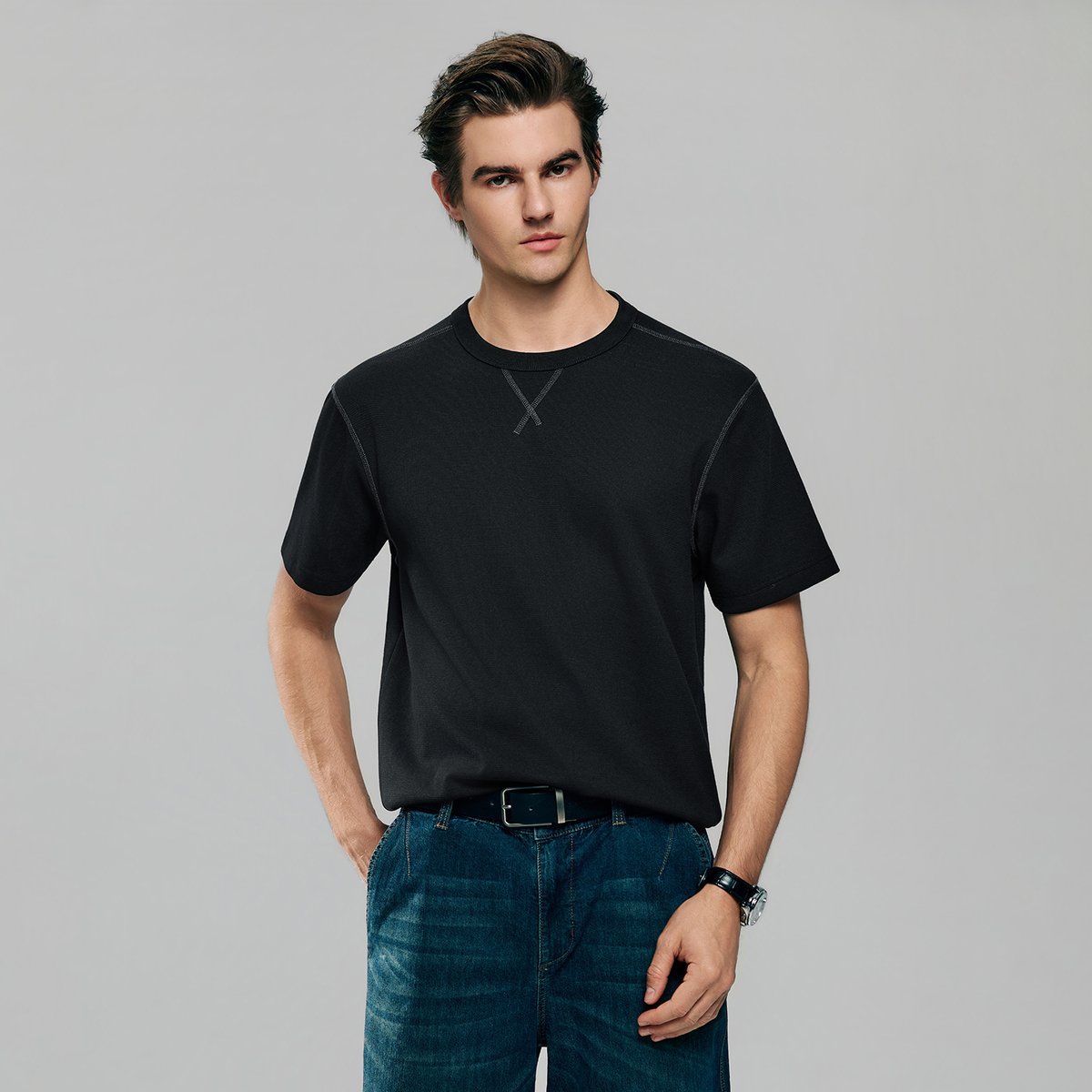 Men's Waffle Crew Neck Tee - Giordano Online