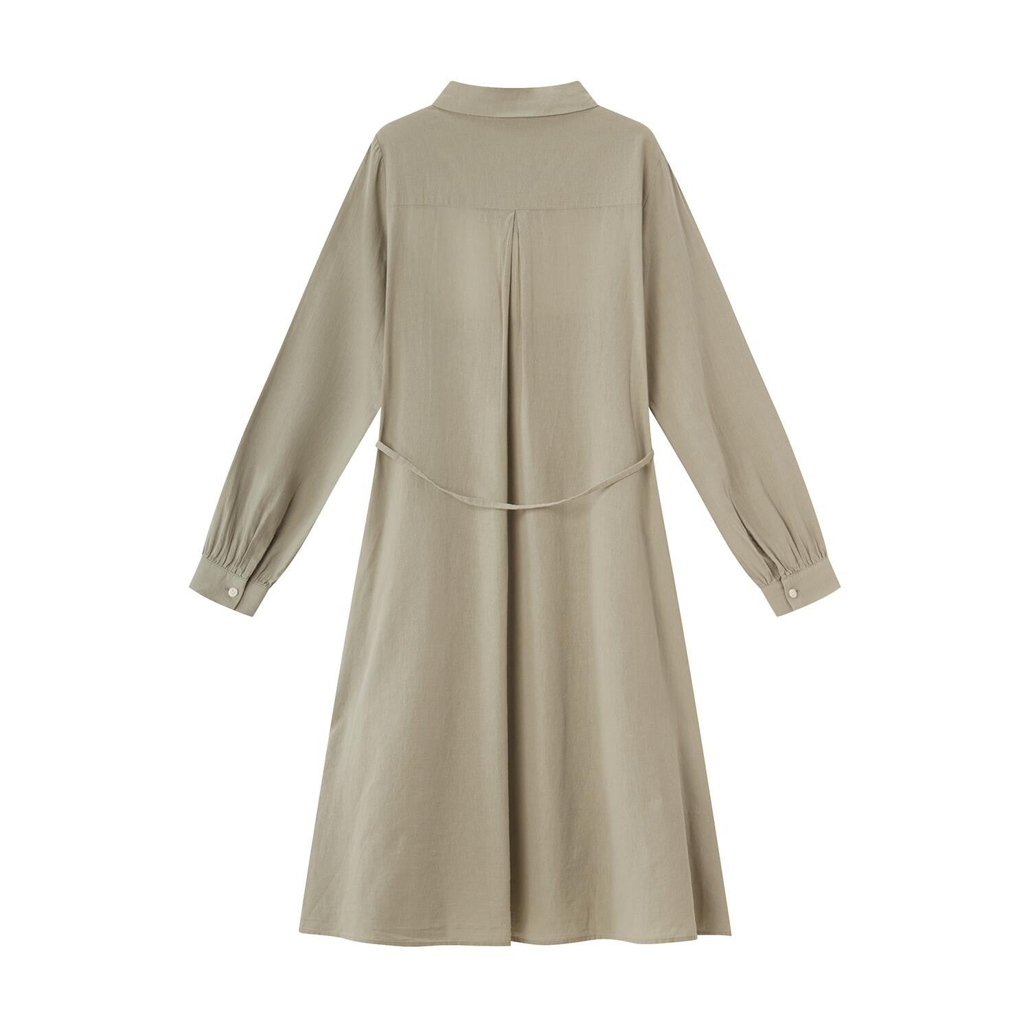 Women Linen - Cotton Poplin Belted Shirt Dress - Comfort Fit - Giordano Online