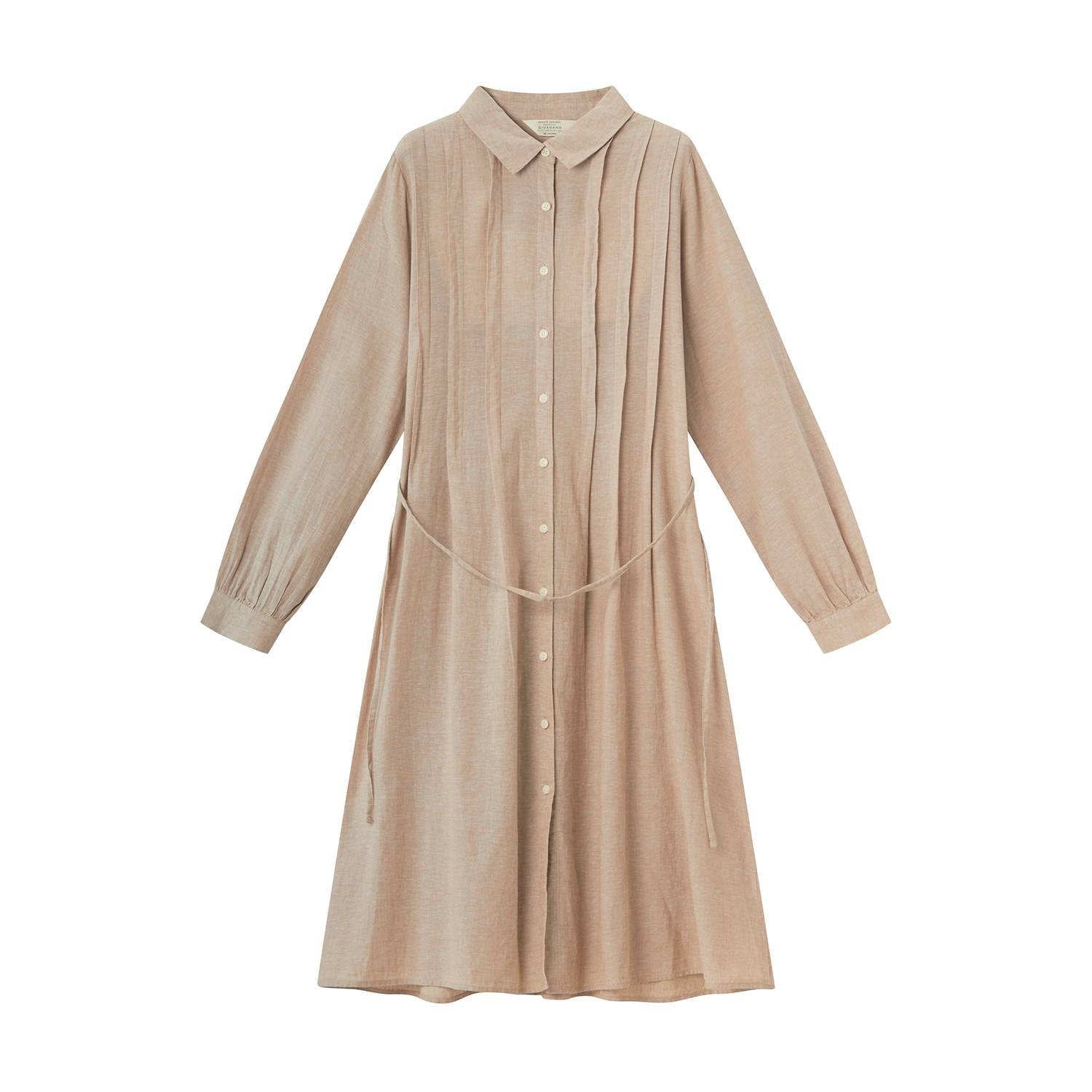 Women Linen - Cotton Poplin Belted Shirt Dress - Comfort Fit - Giordano Online