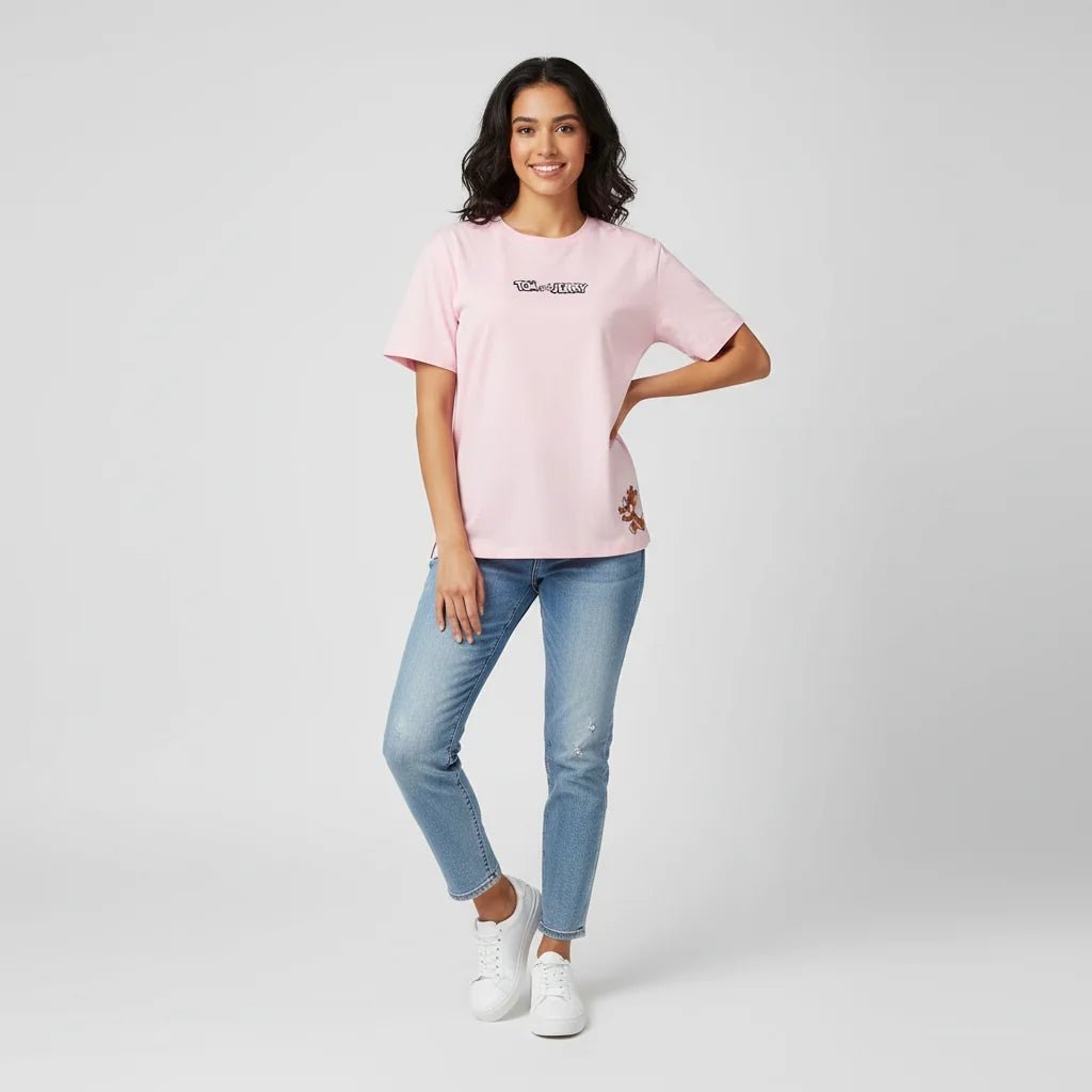 Women’s Crew Neck Print Tee - Tom & Jerry - Pink - Giordano Online