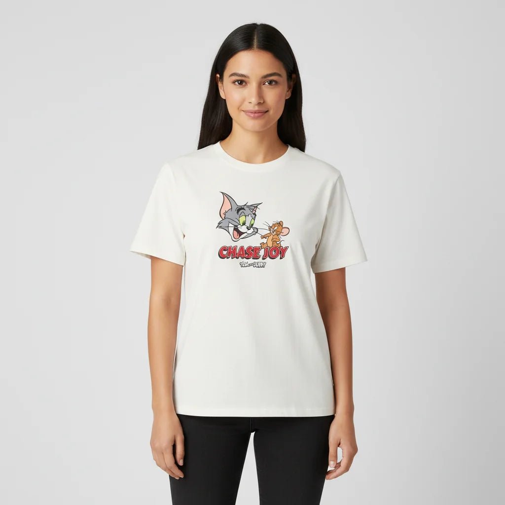 Women’s Crew Neck Print Tee - Tom & Jerry - White - Giordano Online
