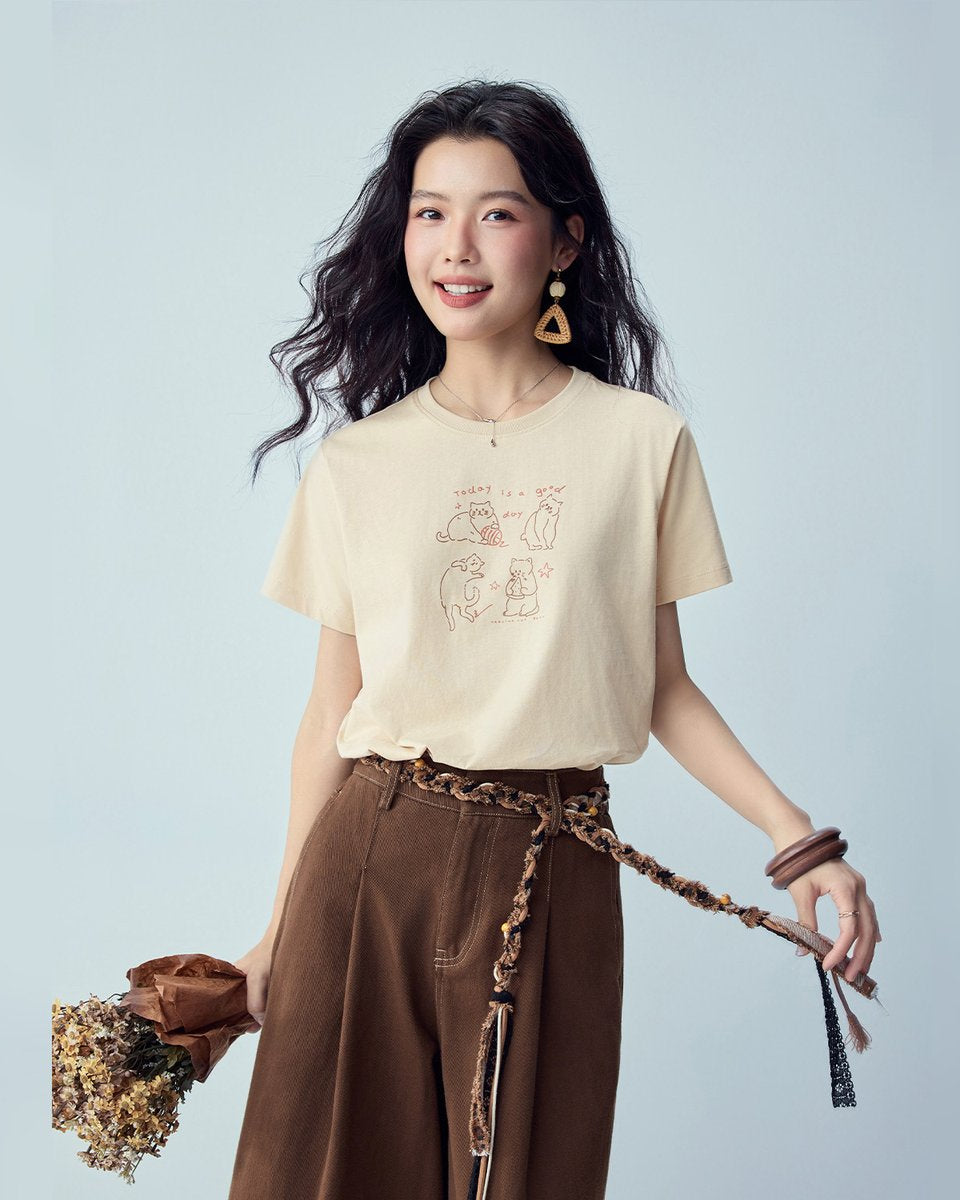 Women’s Crew‑Neck Short‑Sleeve Regular Fit Printed Tee - Giordano Online