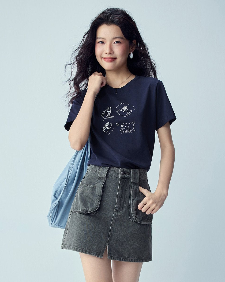 Women’s Crew‑Neck Short‑Sleeve Regular Fit Printed Tee - Giordano Online