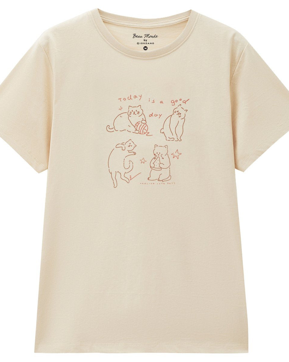 Women’s Crew‑Neck Short‑Sleeve Regular Fit Printed Tee - Giordano Online