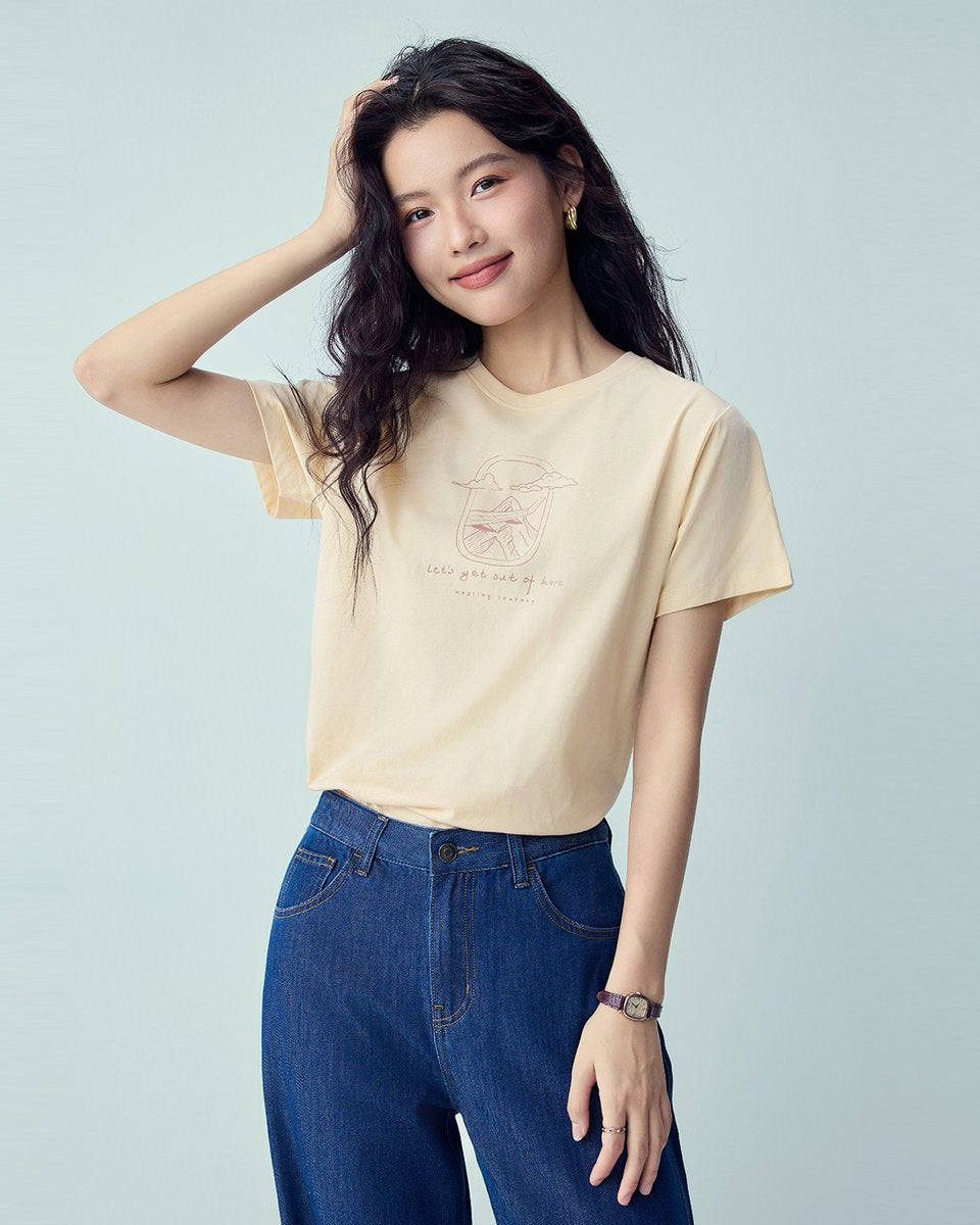 Women’s Crew‑Neck Short‑Sleeve Regular Fit Printed Tee - Giordano Online