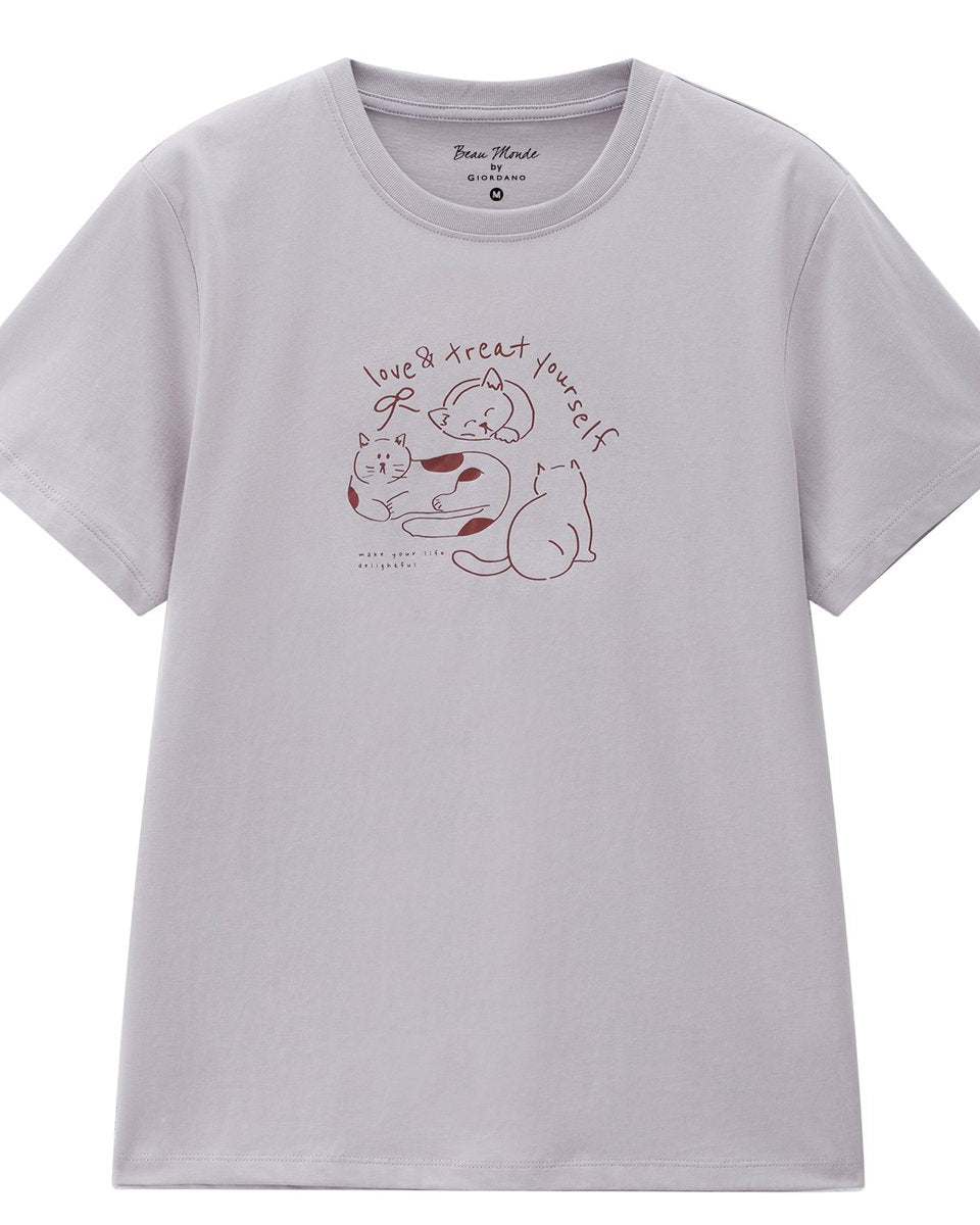 Women’s Crew‑Neck Short‑Sleeve Regular Fit Printed Tee - Giordano Online