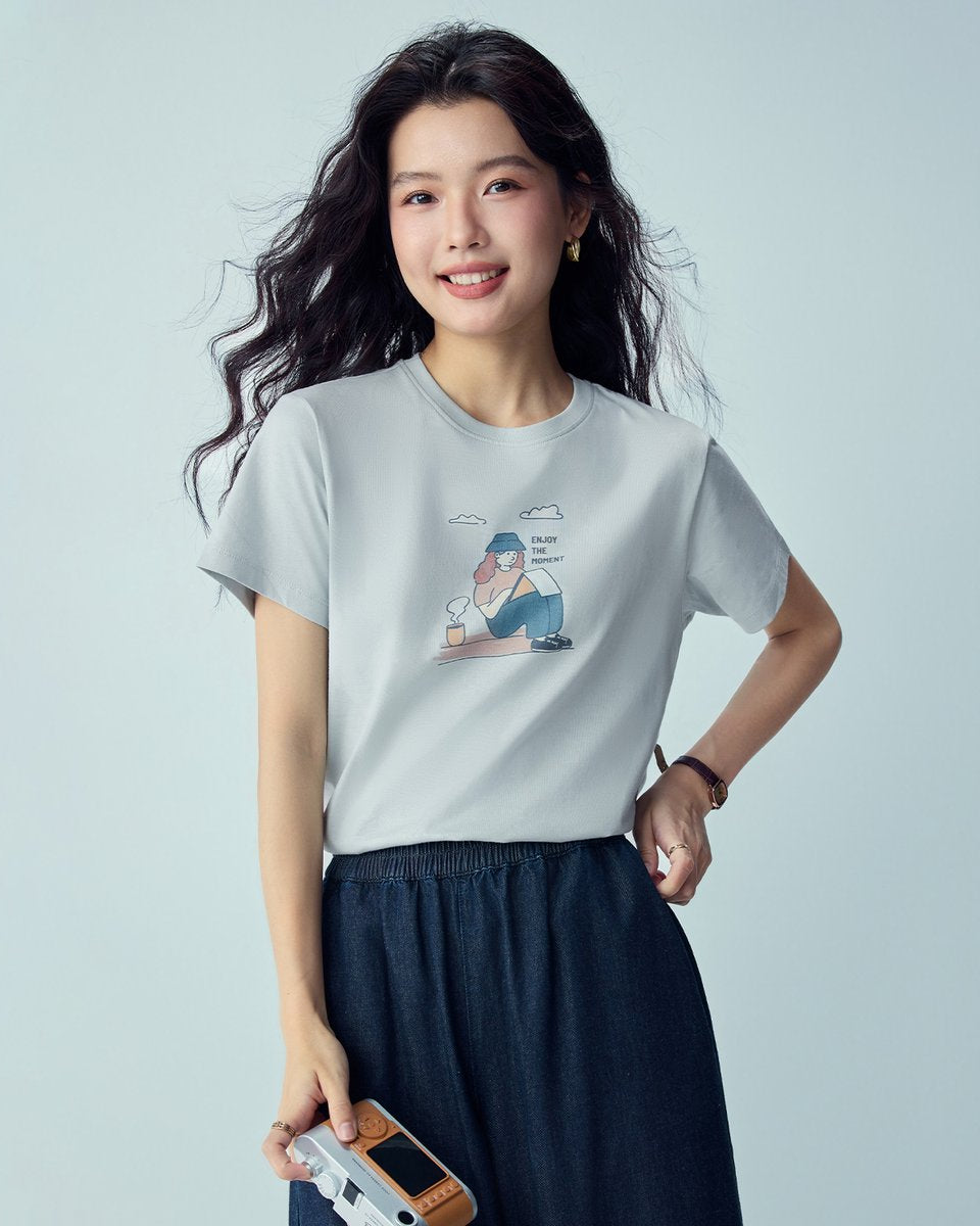 Women’s Crew‑Neck Short‑Sleeve Regular Fit Printed Tee - Giordano Online