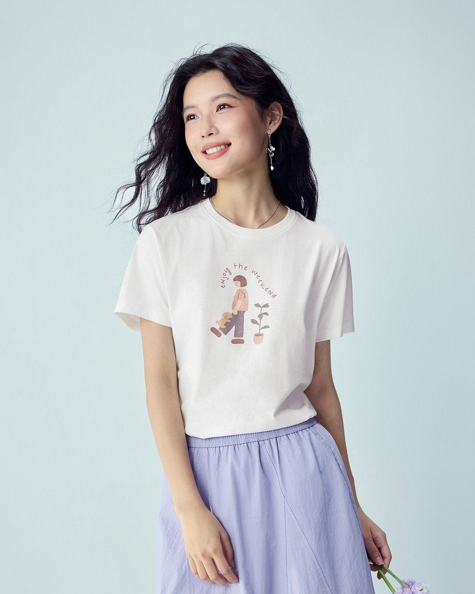 Women’s Crew‑Neck Short‑Sleeve Regular Fit Printed Tee - Giordano Online
