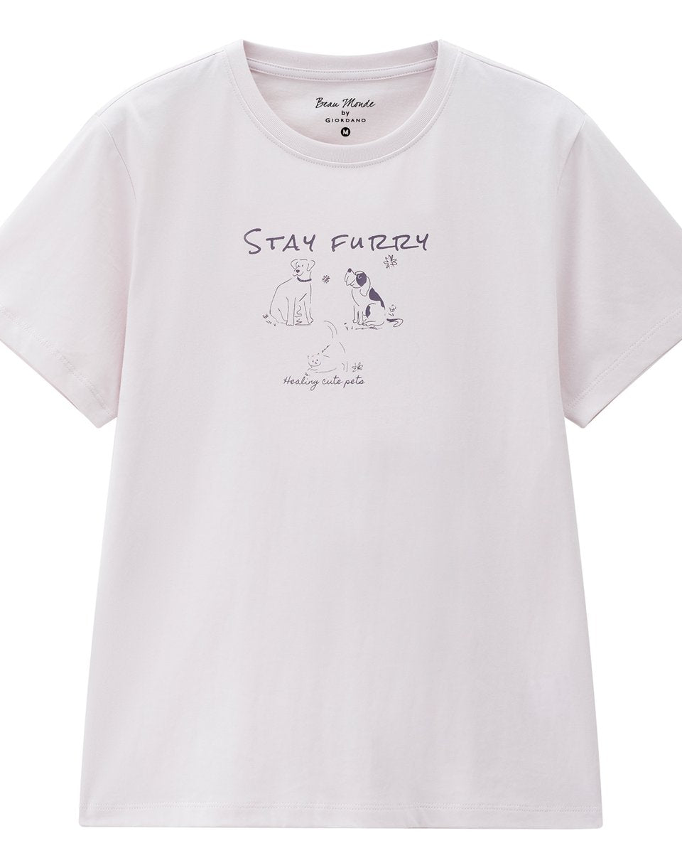 Women’s Crew‑Neck Short‑Sleeve Regular Fit Printed Tee - Giordano Online