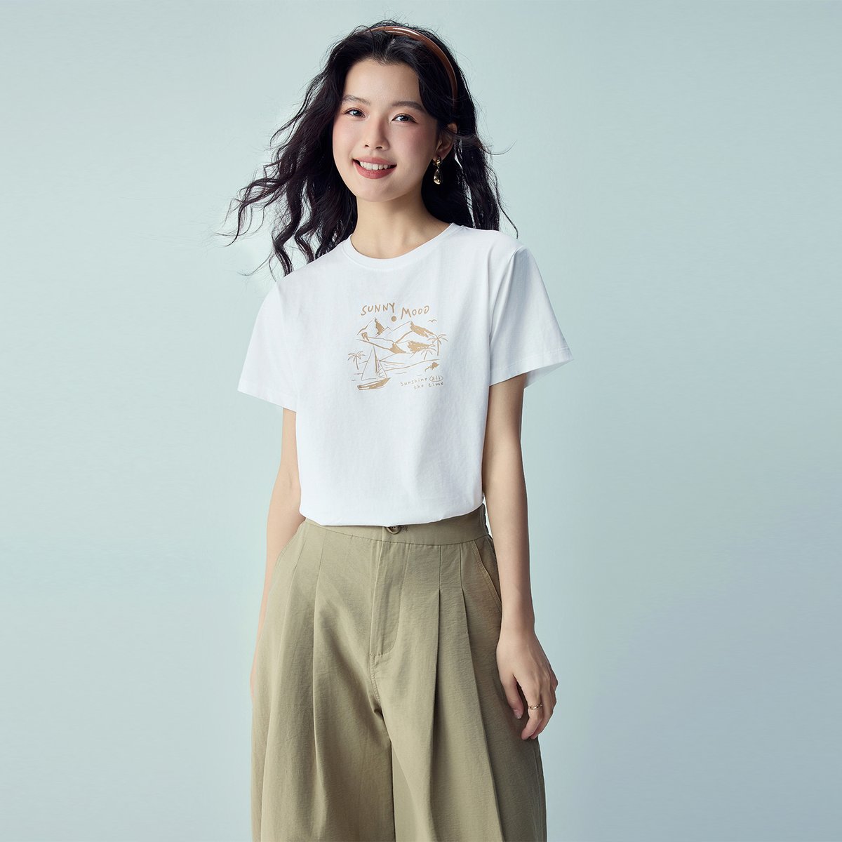 Women’s Crew‑Neck Short‑Sleeve Regular Fit Printed Tee - Giordano Online