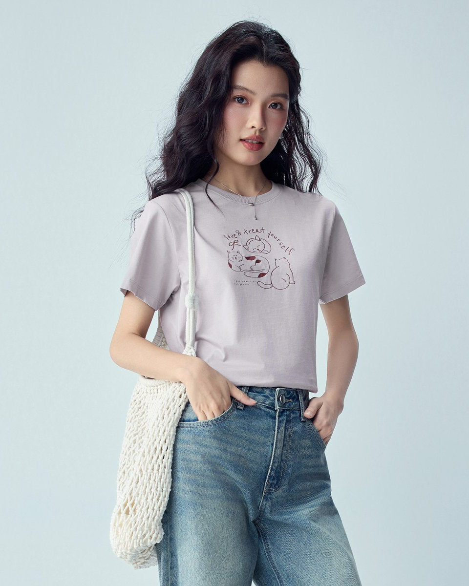 Women’s Crew‑Neck Short‑Sleeve Regular Fit Printed Tee - Giordano Online