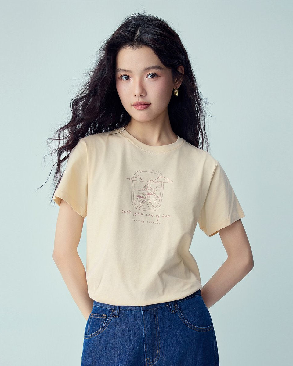 Women’s Crew‑Neck Short‑Sleeve Regular Fit Printed Tee - Giordano Online