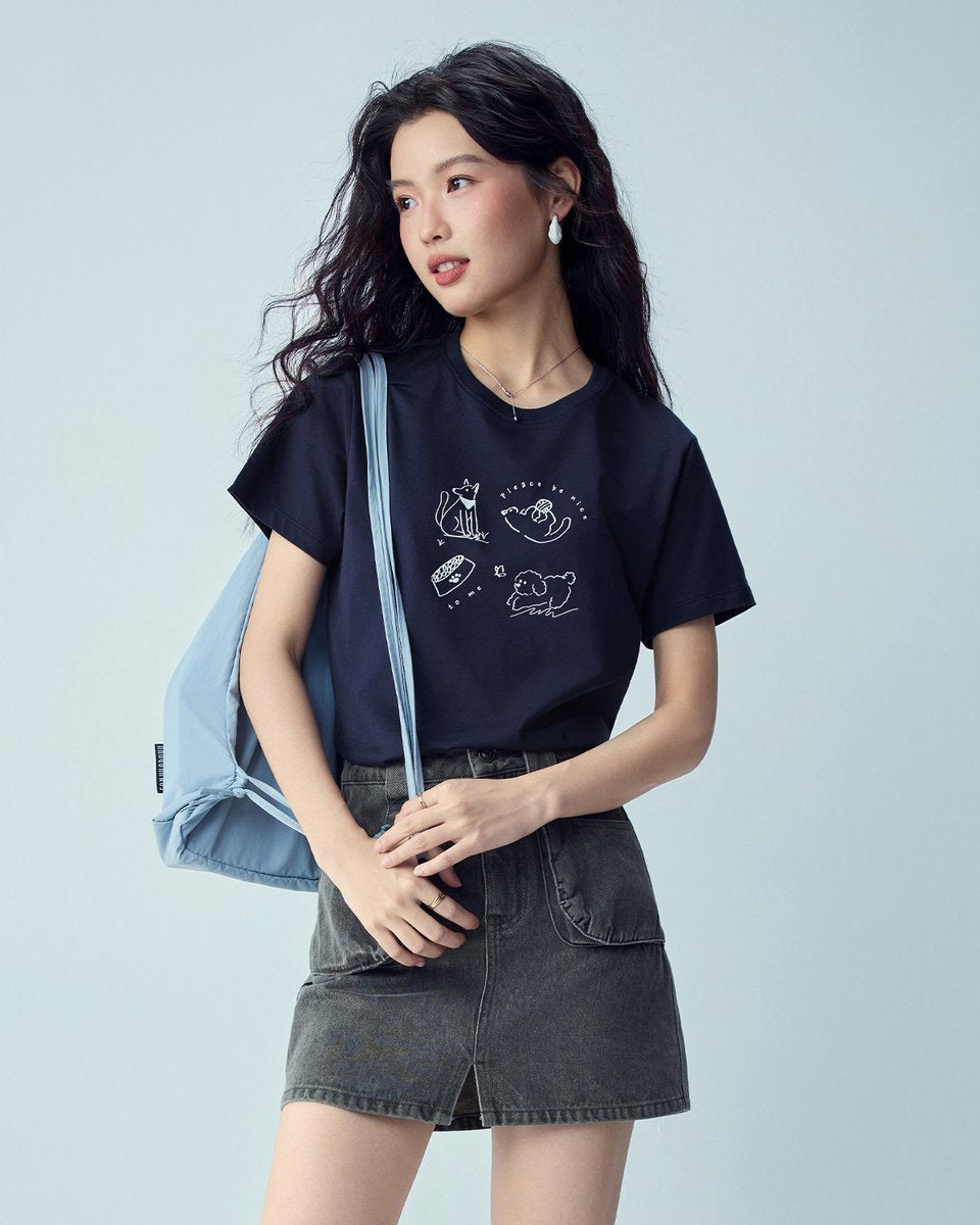 Women’s Crew‑Neck Short‑Sleeve Regular Fit Printed Tee - Giordano Online